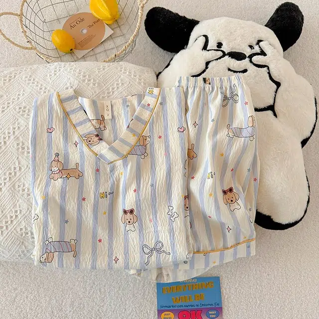 顶瓜瓜 夏季女透气简约休闲舒适亲肤家居服睡衣套装 女款