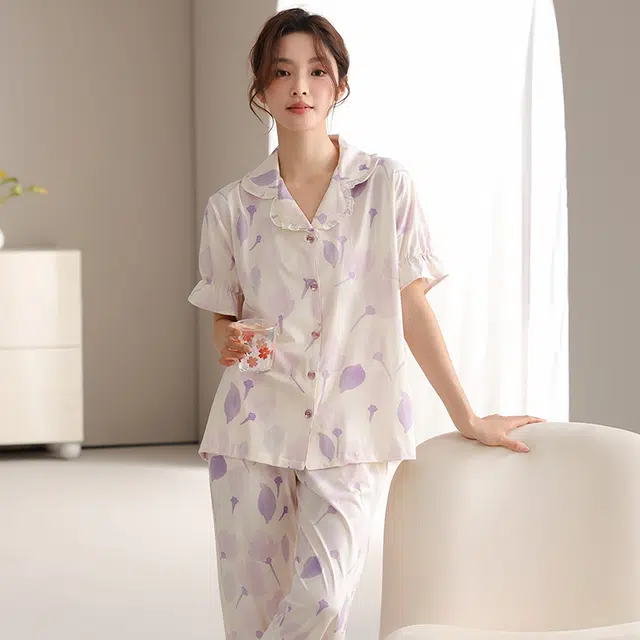 顶瓜瓜 国风灯笼短袖长裤花瓣休闲舒适家居服睡衣套装 女款