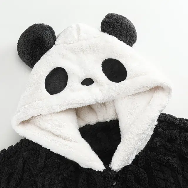 顶瓜瓜 珊瑚绒保暖加绒加厚长袖长裤连帽简约卡通熊猫家居服冬季睡衣 女款