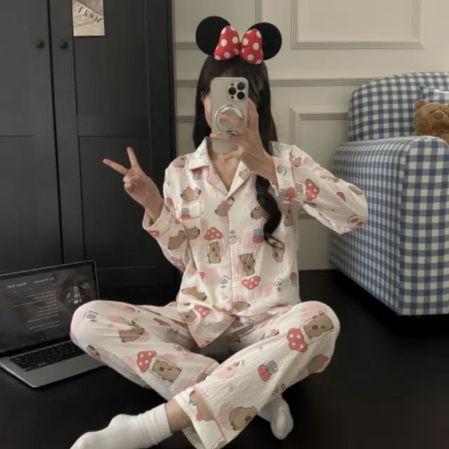 顶瓜瓜 夏季女透气简约休闲亲肤柔软面料家居服睡衣套装 女款