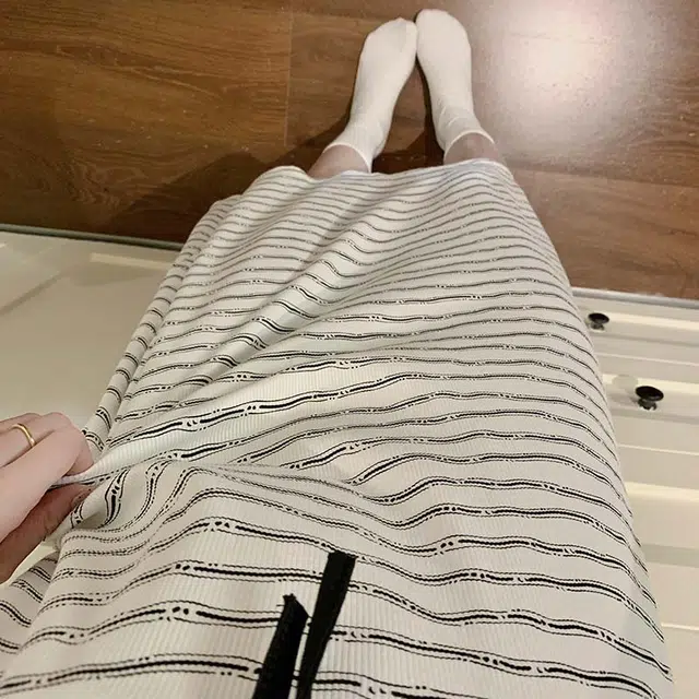 顶瓜瓜 莫代尔棉带胸垫性感吊带长裙圆领套头条纹花边简约舒适休闲家居服夏季睡裙 女款