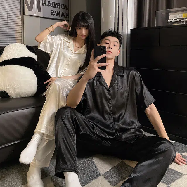 顶瓜瓜 夏季情侣清晰简约叶子印花家居服睡衣套装 男女同款