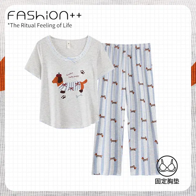 顶瓜瓜 透气舒适亲肤简约款式家居服睡衣套装 女款