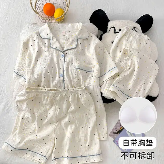 顶瓜瓜 夏季女透气简约休闲设计三件套家居服睡衣礼盒 女款