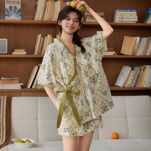 顶瓜瓜 带胸垫夏季女时尚透气舒适简约设计柔软面料家居服睡衣套装 女款