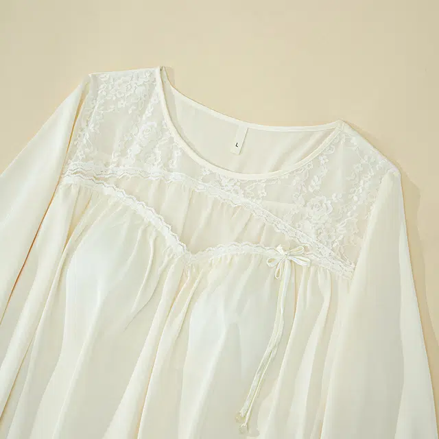 顶瓜瓜 带胸垫长袖长裤花边简约休闲舒适家居服睡衣套装 女款 图片色