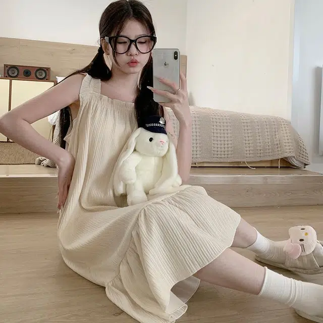 顶瓜瓜 夏季女透气简约休闲亲肤清新时尚优雅家居服睡裙 女款