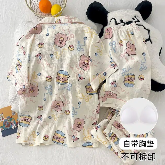 顶瓜瓜 夏季女透气简约舒适休闲亲肤面料家居服睡衣套装 女款