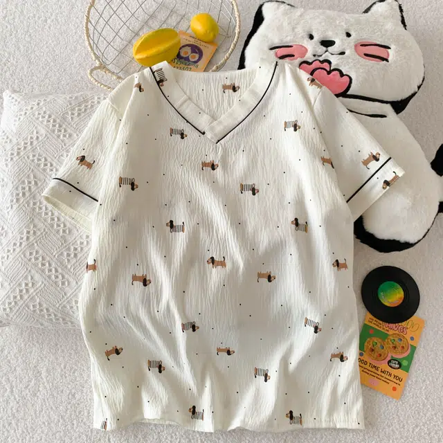 顶瓜瓜 夏季女透气舒适简约休闲亲肤清新家居服睡衣套装 女款