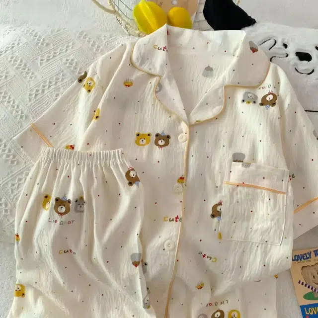 顶瓜瓜 夏季薄款卡通小熊甜美风休闲短袖短裤舒适家居服睡衣套装 女款