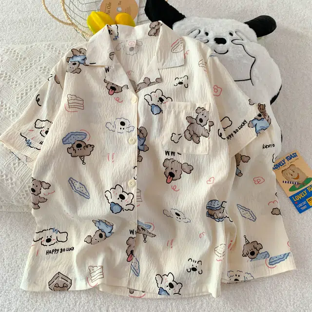 顶瓜瓜 夏季女简约休闲小狗印花家居服睡衣礼盒 女款