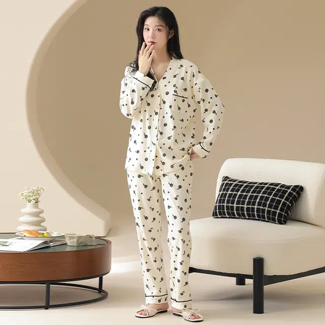 顶瓜瓜 亲肤舒适休闲简约长袖长裤家居服睡衣套装 女款