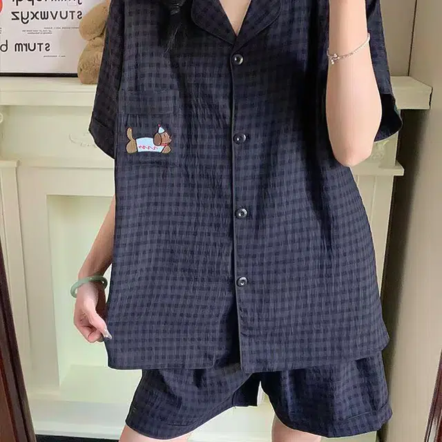 顶瓜瓜 夏季女可爱简约透气舒适柔软面料家居服睡衣套装 女款