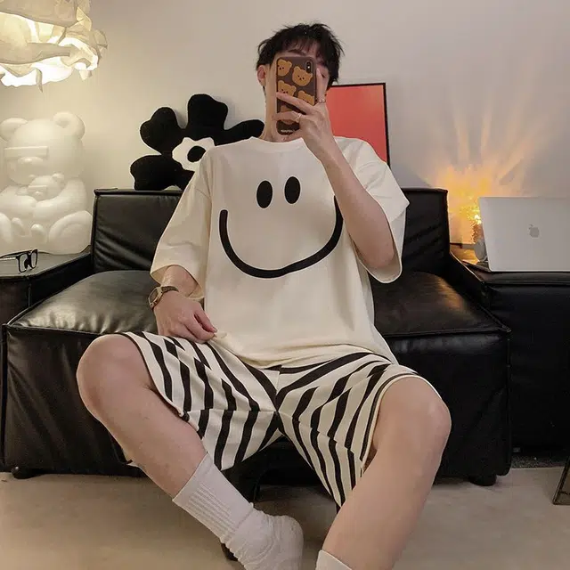顶瓜瓜 家居男舒适亲肤笑脸印花短袖短裤服睡衣礼盒 男款
