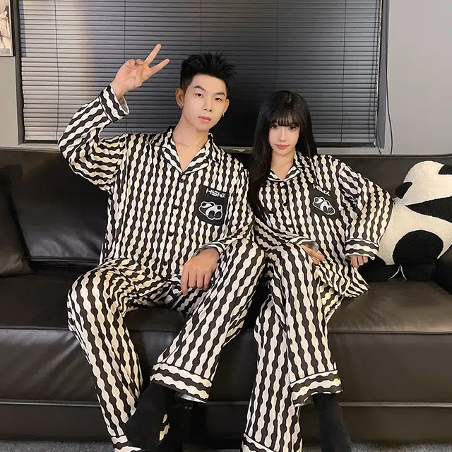 顶瓜瓜 格子长袖长裤简约舒适家居服春夏款睡衣套装 男女同款