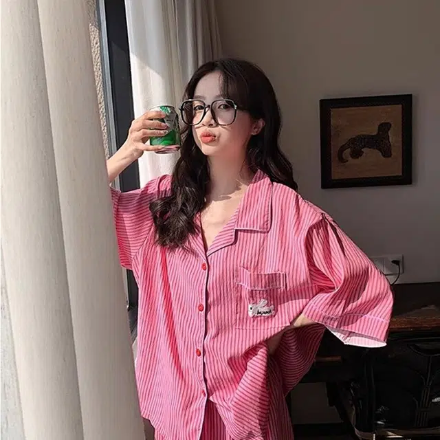 顶瓜瓜 条纹印花休闲舒适风格家居服睡衣套装 女款