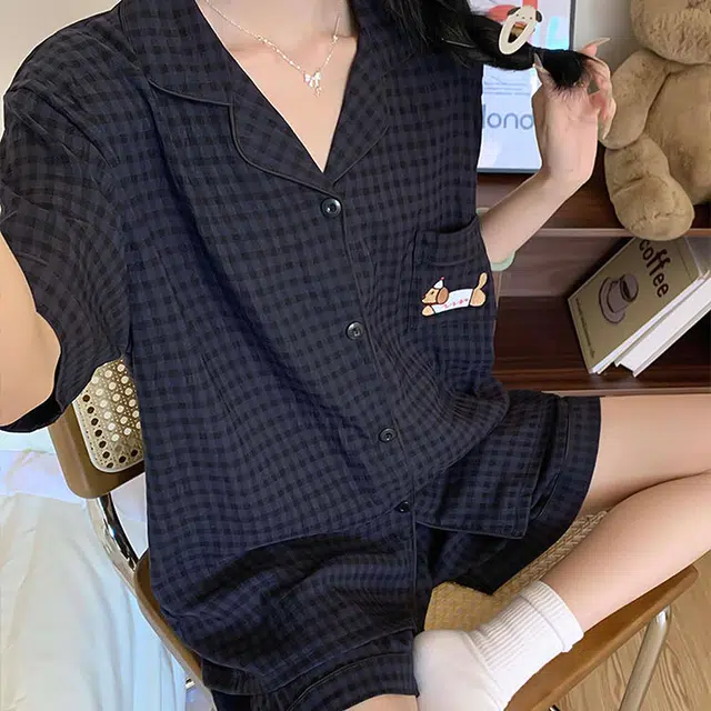 顶瓜瓜 夏季女可爱简约透气舒适柔软面料家居服睡衣套装 女款