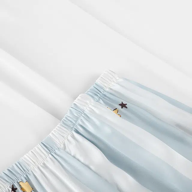 顶瓜瓜 冰丝短袖短裤翻领开衫可爱卡通条纹星星小黑猫凉感休闲三件套家居服夏季睡衣套装 女款