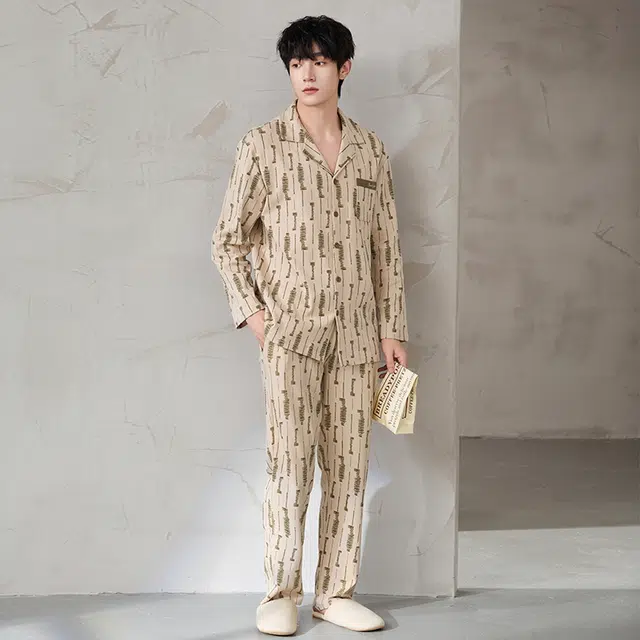 顶瓜瓜 花色图案满印纯棉面料简约家居服舒适亲肤可外穿睡衣套装 男款