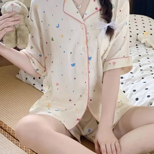 顶瓜瓜 夏季女简约图形舒适休闲家居服睡衣套装 女款