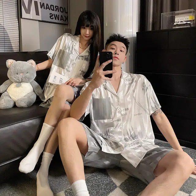 顶瓜瓜 短袖休闲舒适冰丝凉感家居服睡衣套装 男女同款