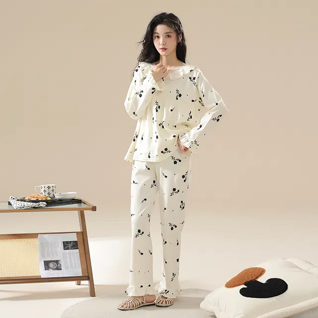 顶瓜瓜 居家舒适休闲简约设计长袖家居服睡衣套装 女款