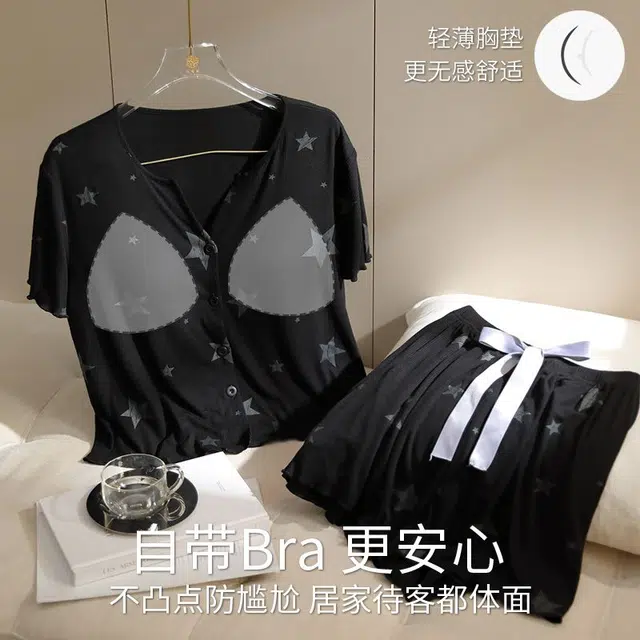顶瓜瓜 夏季女舒适休闲亲肤设计简约款式家居服睡衣套装 女款