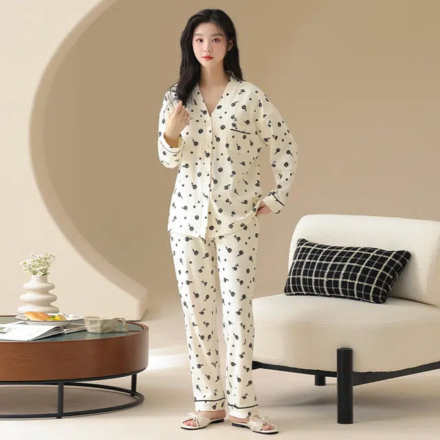 顶瓜瓜 亲肤舒适休闲简约长袖长裤家居服睡衣套装 女款