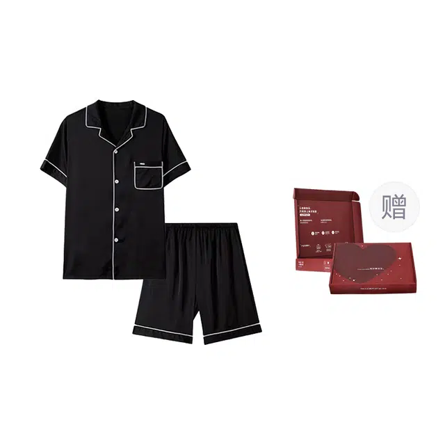 顶瓜瓜 冰丝短裤翻领开衫纯色可外穿简约情侣家居服夏季睡衣礼盒 男女同款