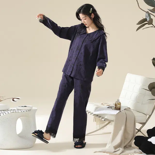 顶瓜瓜 居家舒适休闲简约风可外穿长袖家居服睡衣套装 女款
