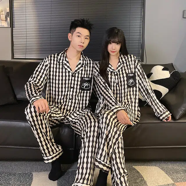 顶瓜瓜 格子长袖长裤简约舒适家居服春夏款睡衣套装 男女同款