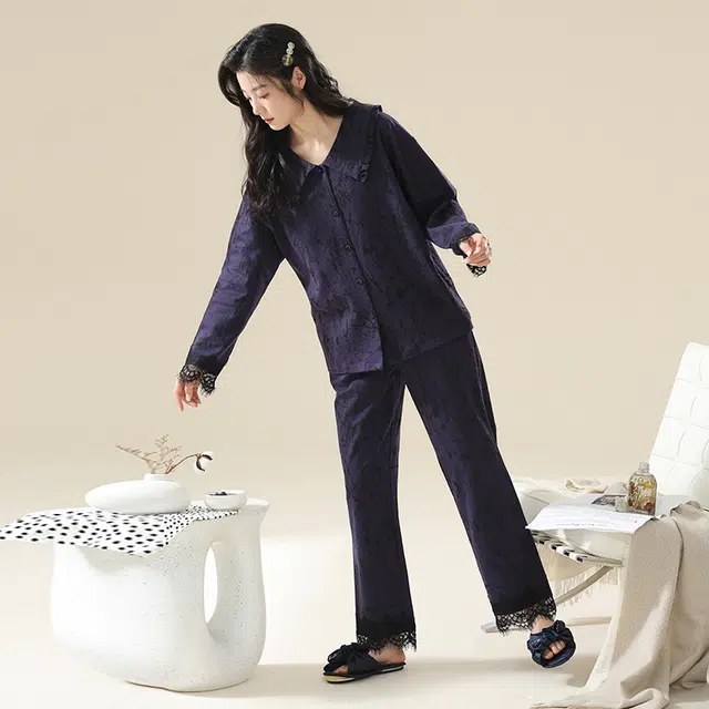 顶瓜瓜 居家舒适休闲简约风可外穿长袖家居服睡衣套装 女款