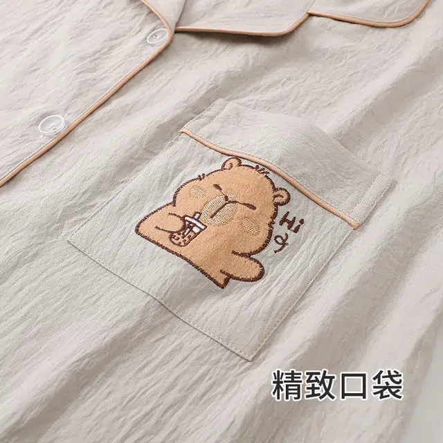 顶瓜瓜 短袖短裤翻领开衫可爱卡通卡皮巴拉休闲舒适家居夏季睡衣礼盒 男女同款