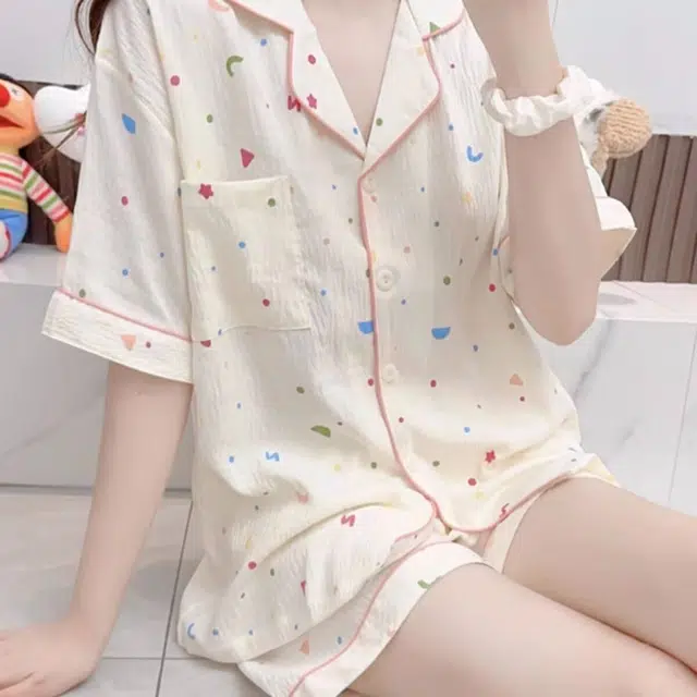 顶瓜瓜 夏季女简约图形舒适休闲家居服睡衣套装 女款