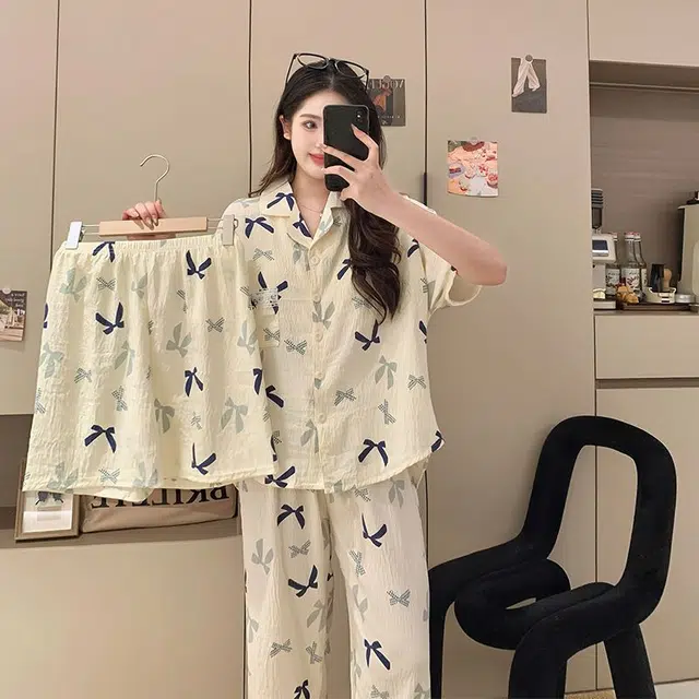 顶瓜瓜 夏季女透气简约舒适休闲短袖家居服睡衣套装 女款