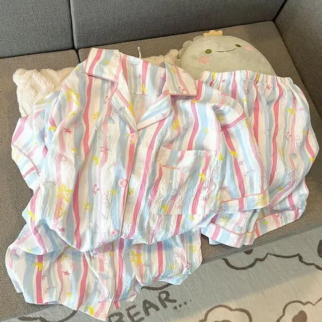 顶瓜瓜 家居简约休闲设计星星条纹印花服睡衣套装 女款