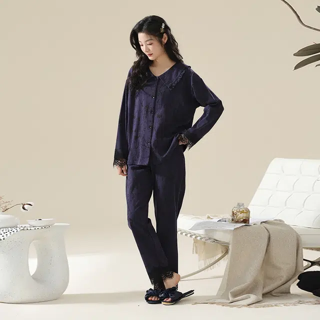 顶瓜瓜 居家舒适休闲简约风可外穿长袖家居服睡衣套装 女款