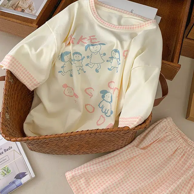 顶瓜瓜 夏季女简约休闲文字印花家居服睡衣礼盒 女款