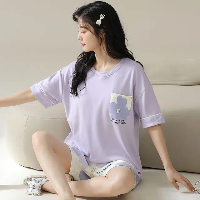 顶瓜瓜 植物花卉甜美风休闲三件套家居夏季睡衣套装 女款