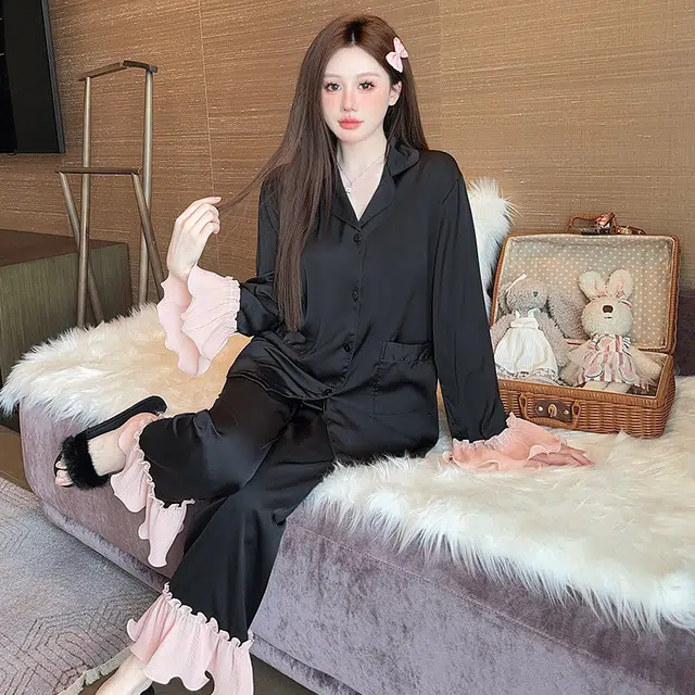 顶瓜瓜 冰丝简约舒适可外穿家居服睡衣套装 女款