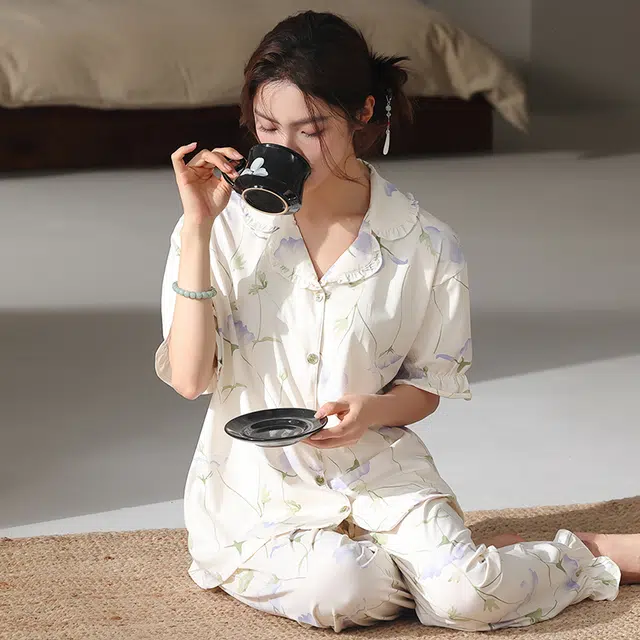 顶瓜瓜 国风短袖长裤小清新休闲舒适家居服睡衣套装 女款