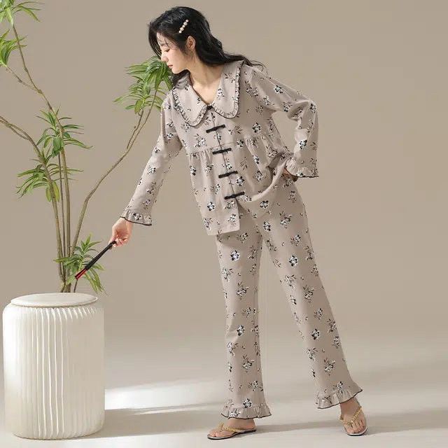 顶瓜瓜 舒适休闲简约风长袖家居服睡衣套装 女款