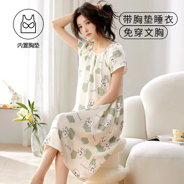 顶瓜瓜 带胸垫短袖小狗印花设计休闲睡裙 女款 图片色
