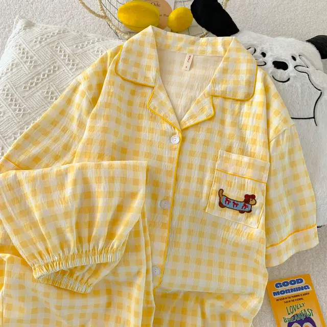 顶瓜瓜 夏季女透气舒适简约休闲短袖家居服睡衣套装 女款