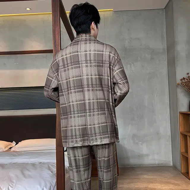 顶瓜瓜 夏季男透气简约舒适翻领设计休闲风格家居服睡衣套装 男款