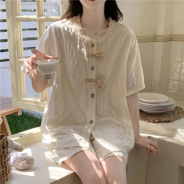 顶瓜瓜 舒适简约休闲透气宽松两件套家居服夏季睡衣套装 女款