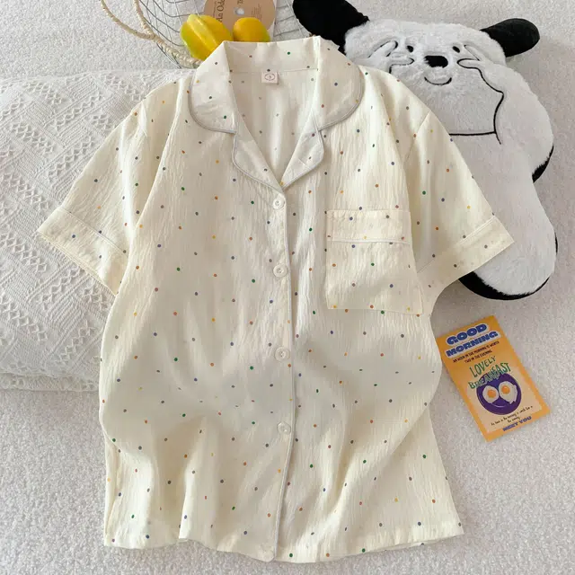 顶瓜瓜 舒适云朵棉开衫翻领甜美少女短袖短裤女士家居服睡衣套装 女款