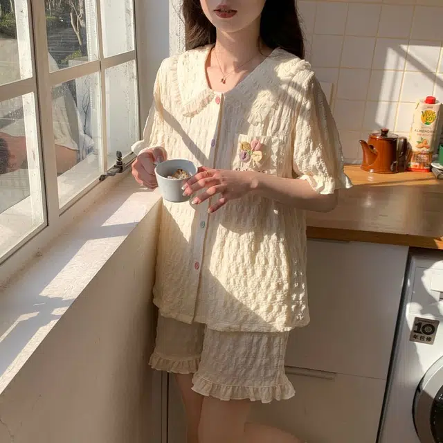 顶瓜瓜 夏季女透气舒适休闲轻便轻盈款式短袖家居服睡衣套装 女款