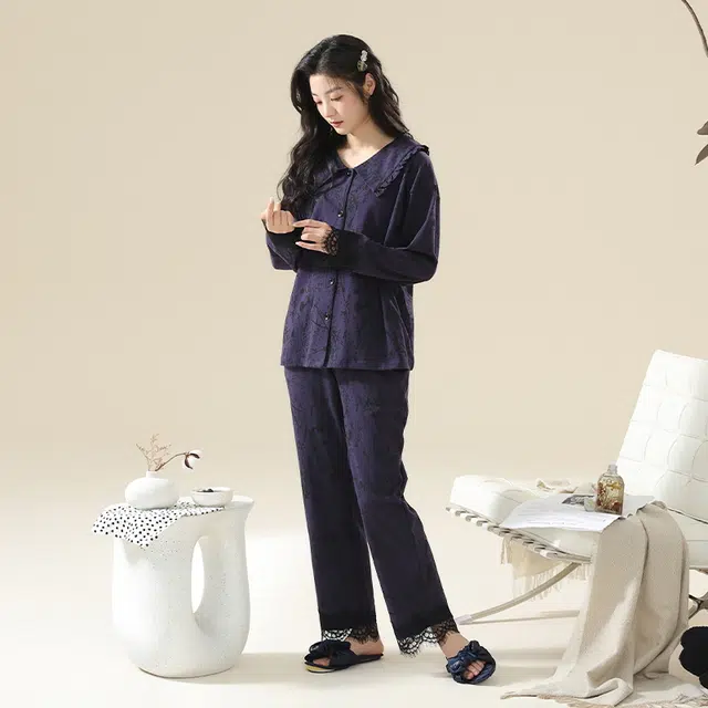 顶瓜瓜 居家舒适休闲简约风可外穿长袖家居服睡衣套装 女款