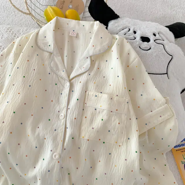 顶瓜瓜 舒适云朵棉开衫翻领甜美少女短袖短裤女士家居服睡衣套装 女款